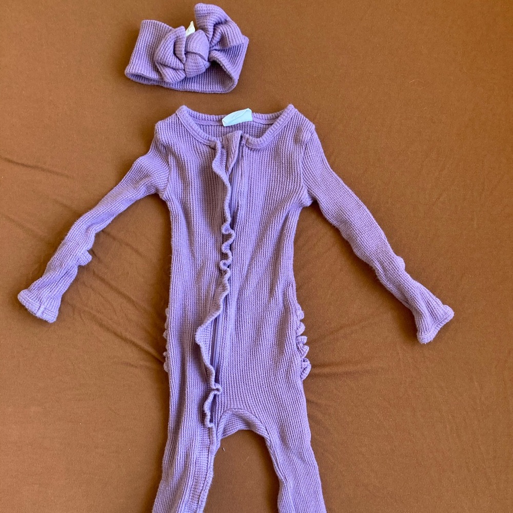 EUC SpearmintLOVE Waffle Knit Footie and Bow